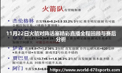11月22日火箭对阵活塞精彩直播全程回顾与赛后分析